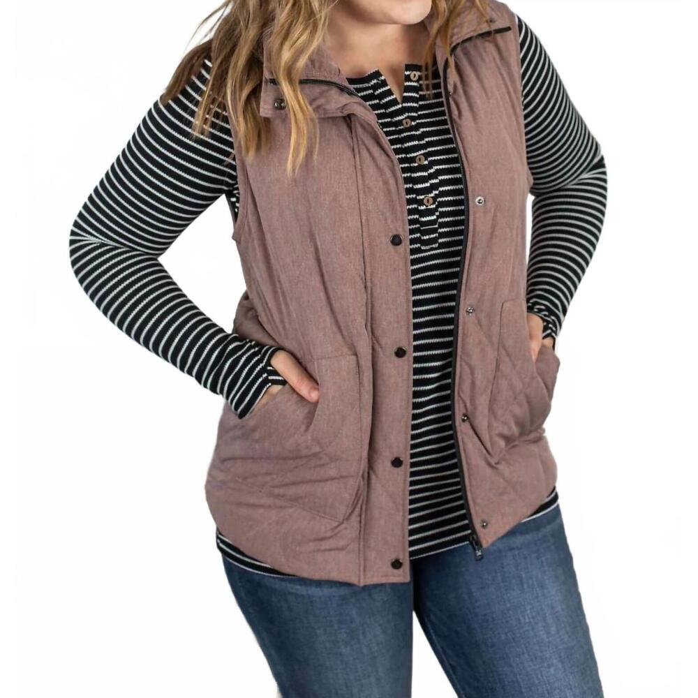 NEW MICHELLE MAE remy zip up vest in chestnut